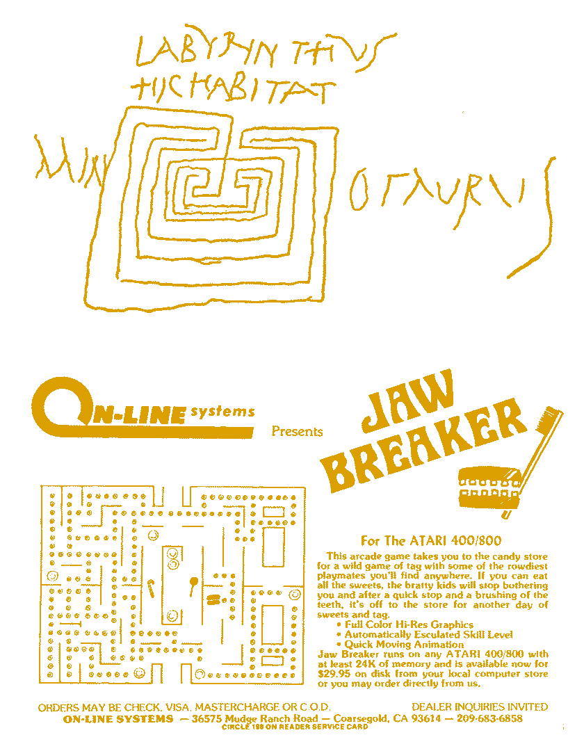 Top: Graffiti found at Pompeii (National Archaeological Museum, Naples). Bottom: Jawbreaker computer game advertisement (Creative Computing, October 1981).